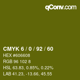 カラーコード: CMYK 6 / 0 / 92 / 60 | qconv.com