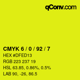 颜色代码: CMYK 6 / 0 / 92 / 7 | qconv.com
