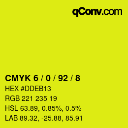 Farbcode: CMYK 6 / 0 / 92 / 8 | qconv.com