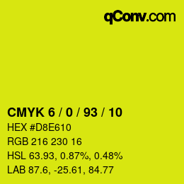 カラーコード: CMYK 6 / 0 / 93 / 10 | qconv.com