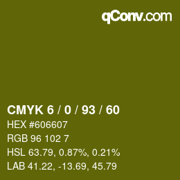 カラーコード: CMYK 6 / 0 / 93 / 60 | qconv.com