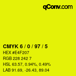Farbcode: CMYK 6 / 0 / 97 / 5 | qconv.com