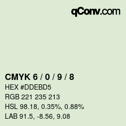 カラーコード: CMYK 6 / 0 / 9 / 8 | qconv.com