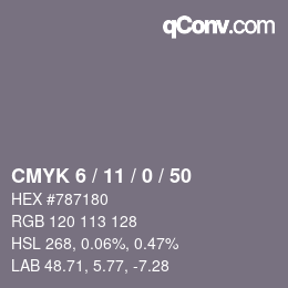 カラーコード: CMYK 6 / 11 / 0 / 50 | qconv.com