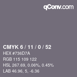 カラーコード: CMYK 6 / 11 / 0 / 52 | qconv.com