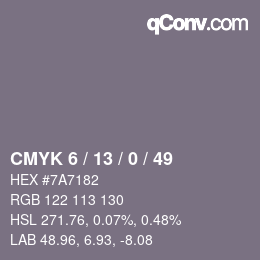 Farbcode: CMYK 6 / 13 / 0 / 49 | qconv.com
