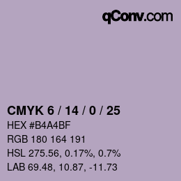 カラーコード: CMYK 6 / 14 / 0 / 25 | qconv.com