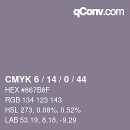 カラーコード: CMYK 6 / 14 / 0 / 44 | qconv.com