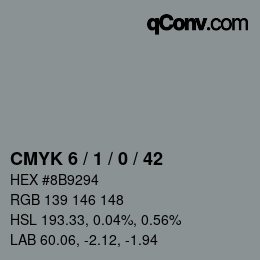 Color code: CMYK 6 / 1 / 0 / 42 | qconv.com