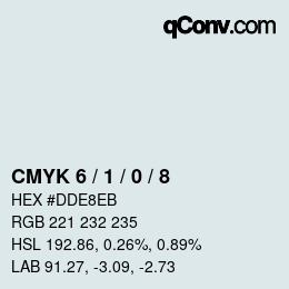 Farbcode: CMYK 6 / 1 / 0 / 8 | qconv.com