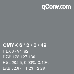颜色代码: CMYK 6 / 2 / 0 / 49 | qconv.com