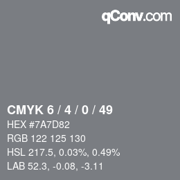 Farbcode: CMYK 6 / 4 / 0 / 49 | qconv.com