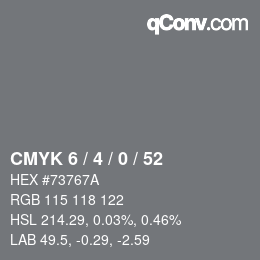 Farbcode: CMYK 6 / 4 / 0 / 52 | qconv.com