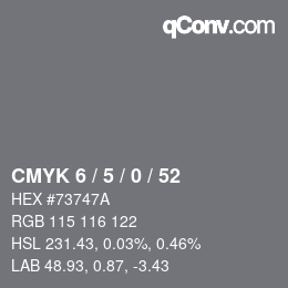 カラーコード: CMYK 6 / 5 / 0 / 52 | qconv.com
