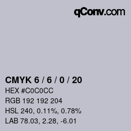 カラーコード: CMYK 6 / 6 / 0 / 20 | qconv.com