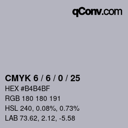 カラーコード: CMYK 6 / 6 / 0 / 25 | qconv.com