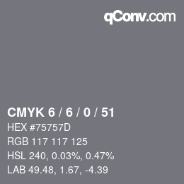颜色代码: CMYK 6 / 6 / 0 / 51 | qconv.com