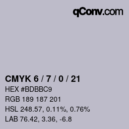 カラーコード: CMYK 6 / 7 / 0 / 21 | qconv.com