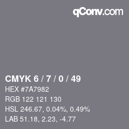 カラーコード: CMYK 6 / 7 / 0 / 49 | qconv.com