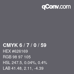 カラーコード: CMYK 6 / 7 / 0 / 59 | qconv.com