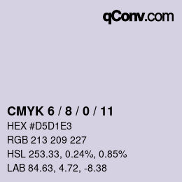カラーコード: CMYK 6 / 8 / 0 / 11 | qconv.com
