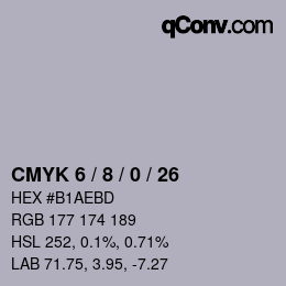 カラーコード: CMYK 6 / 8 / 0 / 26 | qconv.com