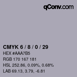 カラーコード: CMYK 6 / 8 / 0 / 29 | qconv.com