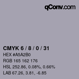 カラーコード: CMYK 6 / 8 / 0 / 31 | qconv.com