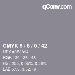カラーコード: CMYK 6 / 8 / 0 / 42 | qconv.com