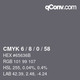 Farbcode: CMYK 6 / 8 / 0 / 58 | qconv.com