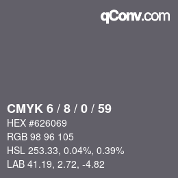 カラーコード: CMYK 6 / 8 / 0 / 59 | qconv.com