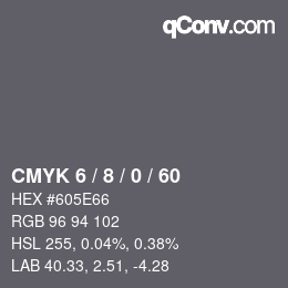 カラーコード: CMYK 6 / 8 / 0 / 60 | qconv.com