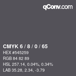 カラーコード: CMYK 6 / 8 / 0 / 65 | qconv.com