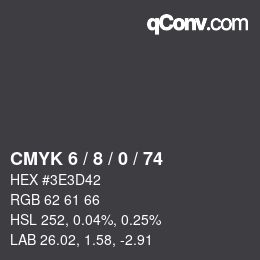 カラーコード: CMYK 6 / 8 / 0 / 74 | qconv.com