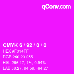 颜色代码: CMYK 6 / 92 / 0 / 0 | qconv.com