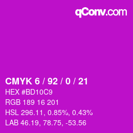 Color code: CMYK 6 / 92 / 0 / 21 | qconv.com