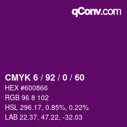 Color code: CMYK 6 / 92 / 0 / 60 | qconv.com