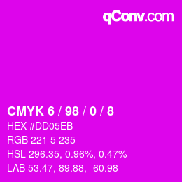 颜色代码: CMYK 6 / 98 / 0 / 8 | qconv.com