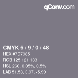 カラーコード: CMYK 6 / 9 / 0 / 48 | qconv.com