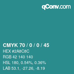 颜色代码: CMYK 70 / 0 / 0 / 45 | qconv.com