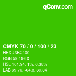 Color code: CMYK 70 / 0 / 100 / 23 | qconv.com