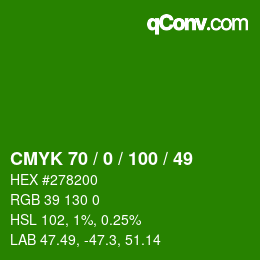颜色代码: CMYK 70 / 0 / 100 / 49 | qconv.com