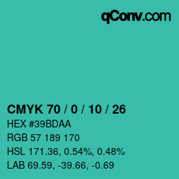 颜色代码: CMYK 70 / 0 / 10 / 26 | qconv.com