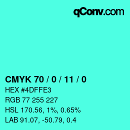 カラーコード: CMYK 70 / 0 / 11 / 0 | qconv.com