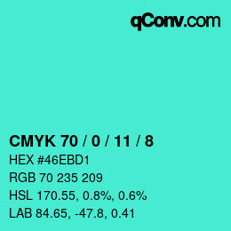 颜色代码: CMYK 70 / 0 / 11 / 8 | qconv.com
