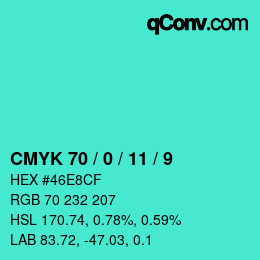 颜色代码: CMYK 70 / 0 / 11 / 9 | qconv.com