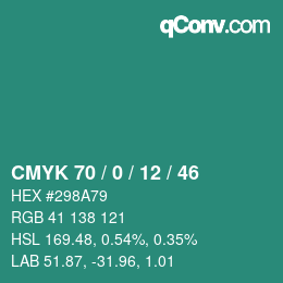 Color code: CMYK 70 / 0 / 12 / 46 | qconv.com