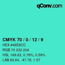 カラーコード: CMYK 70 / 0 / 12 / 9 | qconv.com