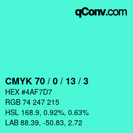 颜色代码: CMYK 70 / 0 / 13 / 3 | qconv.com