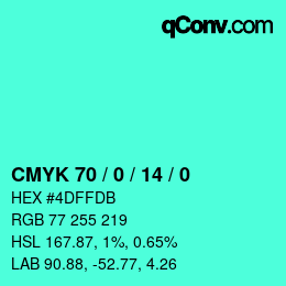 Color code: CMYK 70 / 0 / 14 / 0 | qconv.com